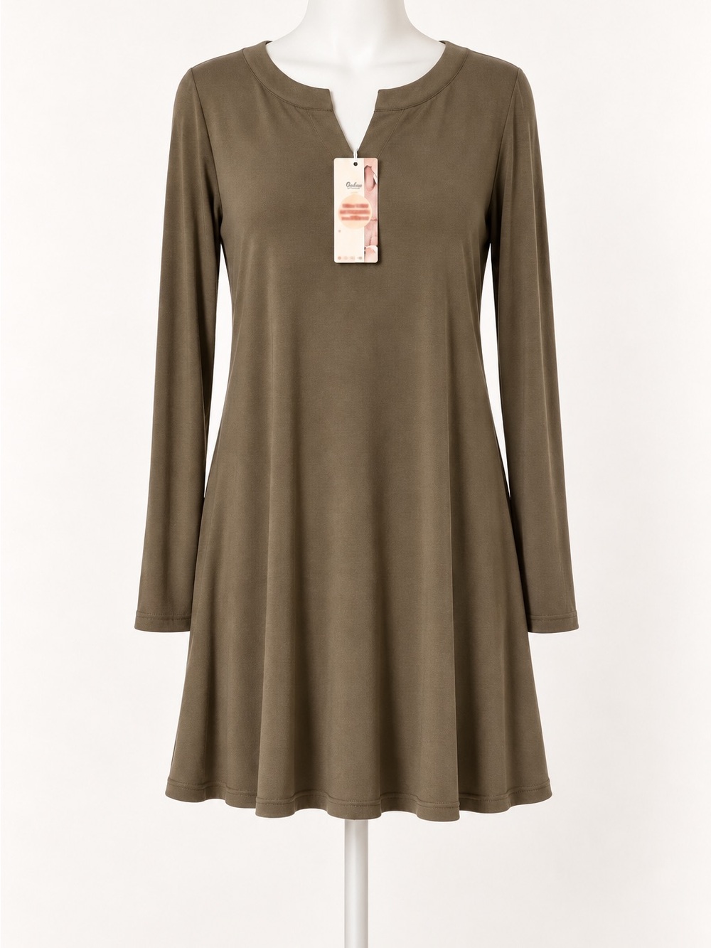 Olive Long-Sleeve Swing Dress